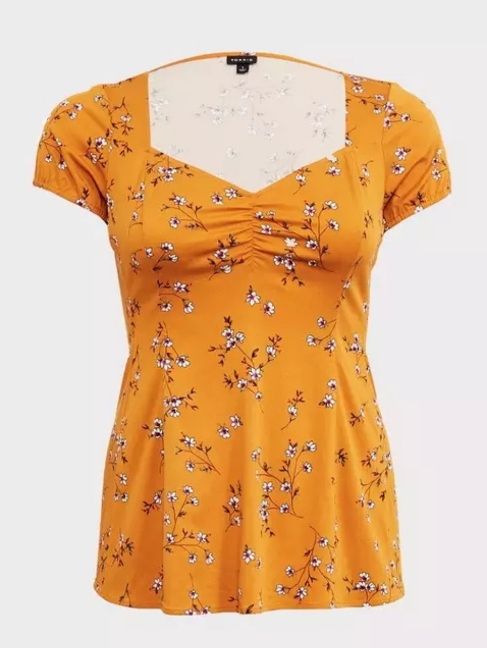 Adorable Golden Floral Challis Fit & Flare Top